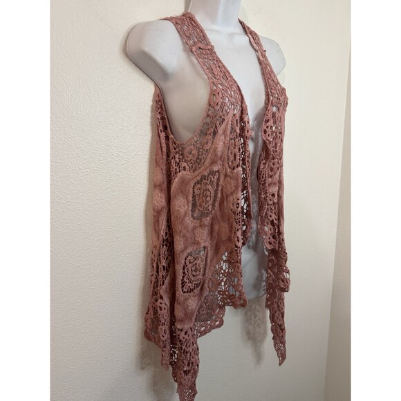 Simply Couture Crochet Lace Sleeveless open Front Vest Pink Size L Boho EUC - Picture 2 of 7